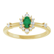 14K Yellow Lab-Grown Emerald & 1/6 CTW Natural Diamond Halo-Style Ring