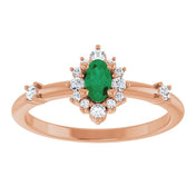 14K Rose Lab-Grown Emerald & 1/6 CTW Natural Diamond Halo-Style Ring
