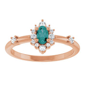 14K Rose Lab-Grown Alexandrite & 1/6 CTW Natural Diamond Halo-Style Ring