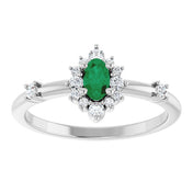 Platinum Lab-Grown Emerald & 1/6 CTW Natural Diamond Halo-Style Ring
