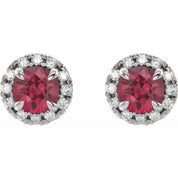 Sterling Silver 6 mm Natural Pink Tourmaline & 1/3 CTW Natural Diamond Halo-Style Earrings