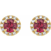 14K Yellow 6 mm Natural Pink Tourmaline & 1/3 CTW Natural Diamond Halo-Style Earrings