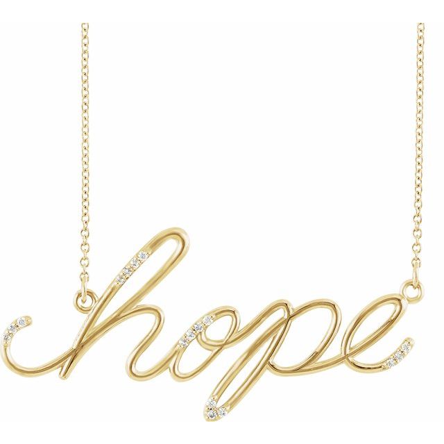 14K Yellow .08 CTW Natural Diamond "Hope" Phrase 16 1/2* Necklace