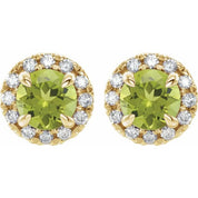 14K Yellow 6 mm Natural Peridot & 1/3 CTW Natural Diamond Halo-Style Earrings