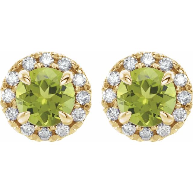 14K Yellow 6 mm Natural Peridot & 1/3 CTW Natural Diamond Halo-Style Earrings