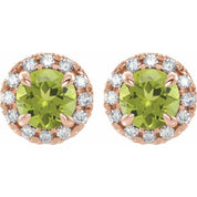 14K Rose 6 mm Natural Peridot & 1/3 CTW Natural Diamond Halo-Style Earrings