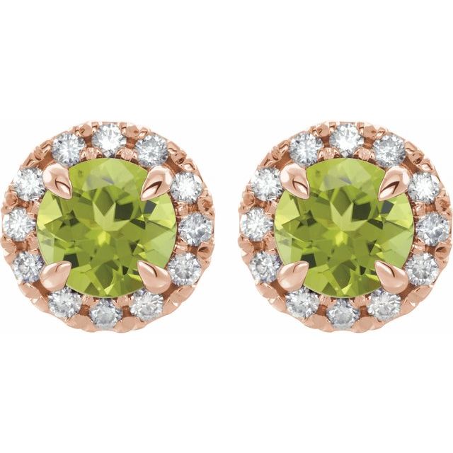 14K Rose 6 mm Natural Peridot & 1/3 CTW Natural Diamond Halo-Style Earrings