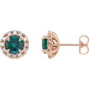 14K Rose 4 mm Lab-Grown Alexandrite & 1/5 CTW Natural Diamond Halo-Style Earrings
