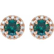 14K Rose 4 mm Lab-Grown Alexandrite & 1/5 CTW Natural Diamond Halo-Style Earrings