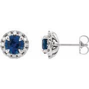 Sterling Silver 6 mm Natural Blue Sapphire & 1/3 CTW Natural Diamond Halo-Style Earrings