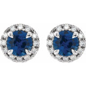Sterling Silver 6 mm Natural Blue Sapphire & 1/3 CTW Natural Diamond Halo-Style Earrings