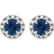 Sterling Silver 6 mm Natural Blue Sapphire & 1/3 CTW Natural Diamond Halo-Style Earrings