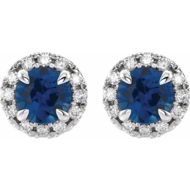 Sterling Silver 6 mm Natural Blue Sapphire & 1/3 CTW Natural Diamond Halo-Style Earrings