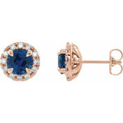 14K Rose 6 mm Natural Blue Sapphire & 1/3 CTW Natural Diamond Halo-Style Earrings