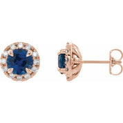 14K Rose 6 mm Lab-Grown Blue Sapphire & 1/3 CTW Natural Diamond Halo-Style Earrings