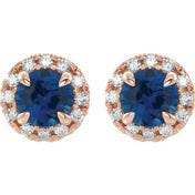 14K Rose 6 mm Lab-Grown Blue Sapphire & 1/3 CTW Natural Diamond Halo-Style Earrings