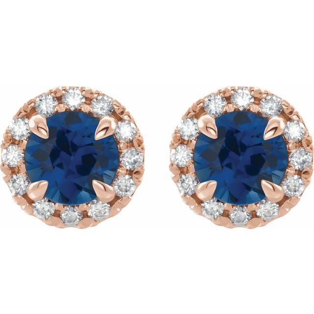 14K Rose 6 mm Lab-Grown Blue Sapphire & 1/3 CTW Natural Diamond Halo-Style Earrings