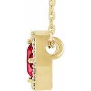 14K Yellow Lab-Grown Ruby & .05 CTW Natural Diamond Halo-Style 16" Necklace