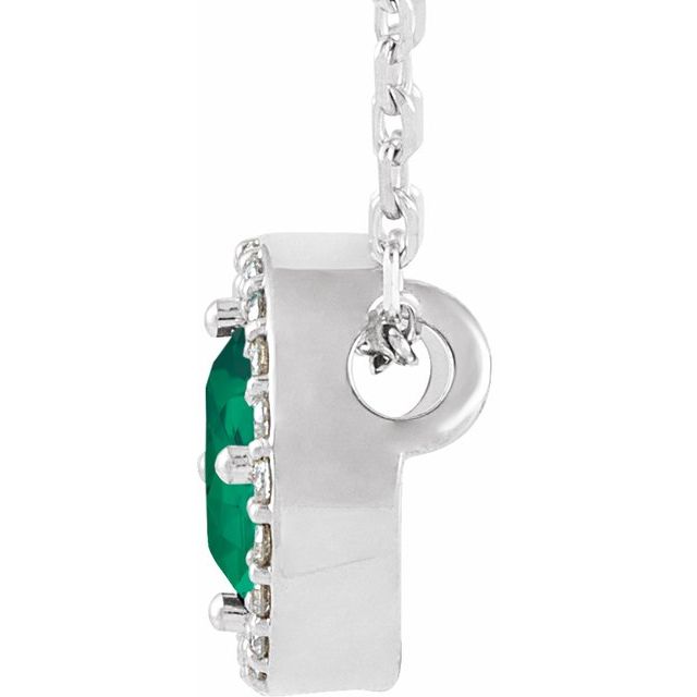 14K White Lab-Grown Emerald & .05 CTW Natural Diamond Halo-Style 16" Necklace