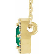14K Yellow Lab-Grown Emerald & .05 CTW Natural Diamond Halo-Style 16" Necklace