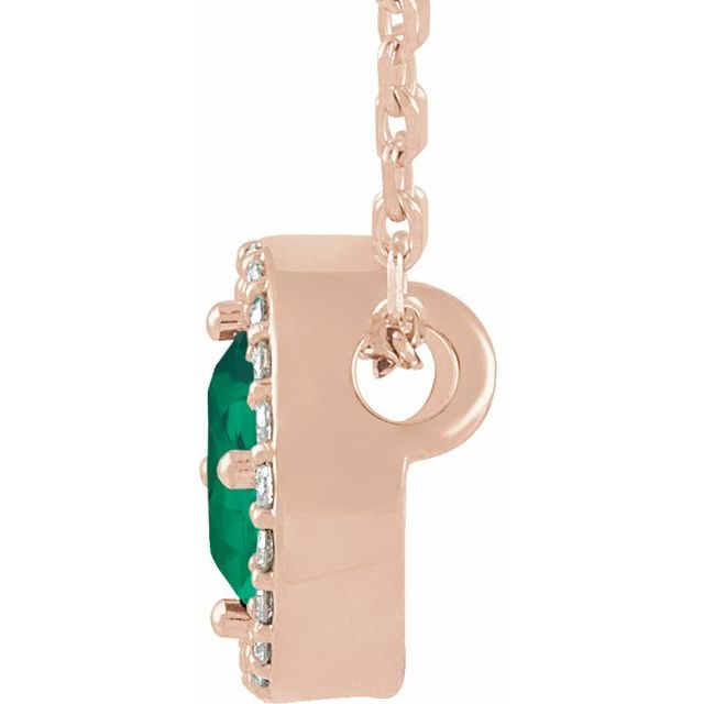 14K Rose Lab-Grown Emerald & .05 CTW Natural Diamond Halo-Style 16" Necklace