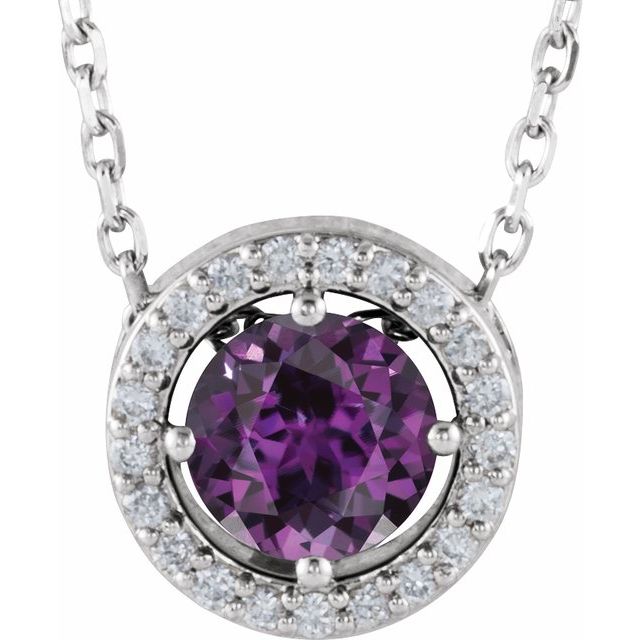 14K White Lab-Grown Alexandrite & .05 CTW Natural Diamond Halo-Style 16" Necklace