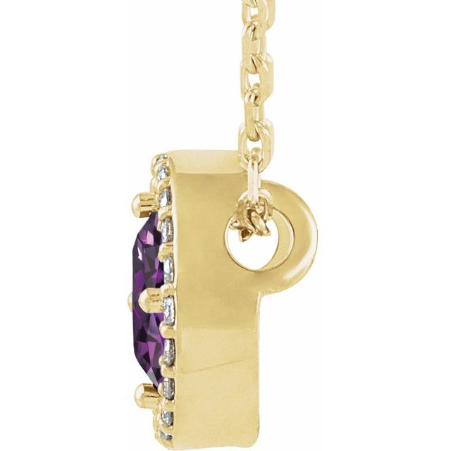 14K Yellow Lab-Grown Alexandrite & .05 CTW Natural Diamond Halo-Style 16" Necklace