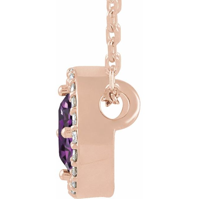 14K Rose Lab-Grown Alexandrite & .05 CTW Natural Diamond Halo-Style 16" Necklace