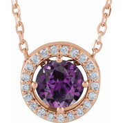 14K Rose Lab-Grown Alexandrite & .05 CTW Natural Diamond Halo-Style 16" Necklace