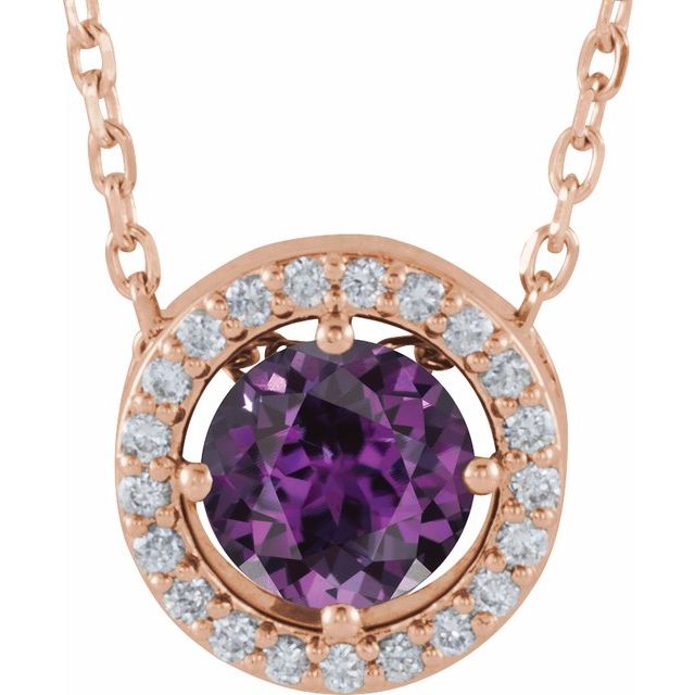 14K Rose Lab-Grown Alexandrite & .05 CTW Natural Diamond Halo-Style 16" Necklace