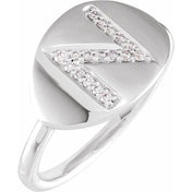 14K White 1/10 CTW Natural Diamond Initial N Ring