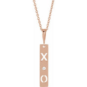 14K Rose .0075 CT Natural Diamond XO Bar 16-18" Necklace