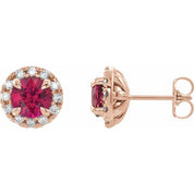 14K Rose 6 mm Lab-Grown Ruby & 1/3 CTW Natural Diamond Halo-Style Earrings