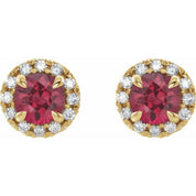 14K Yellow 6 mm Lab-Grown Ruby & 1/3 CTW Natural Diamond Halo-Style Earrings