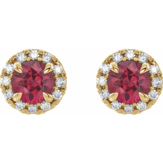 14K Yellow 6 mm Lab-Grown Ruby & 1/3 CTW Natural Diamond Halo-Style Earrings