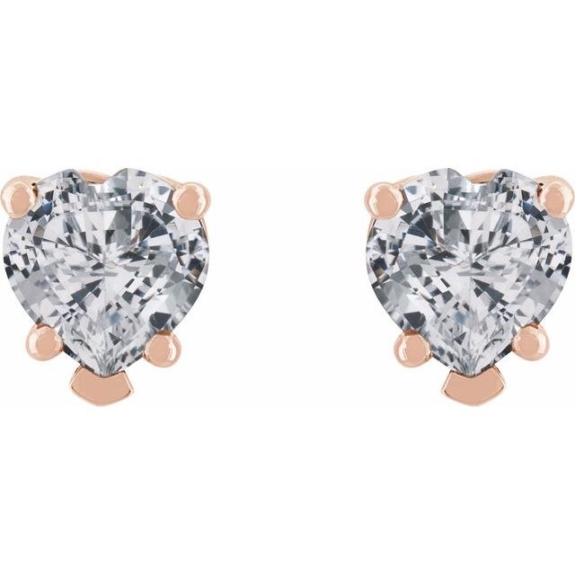 14K Rose Natural White Sapphire Stud Earrings
