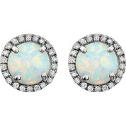 14K White Lab-Grown White Opal & 1/8 CTW Natural Diamond Earrings