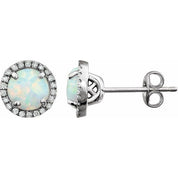 14K White Lab-Grown White Opal & 1/8 CTW Natural Diamond Earrings