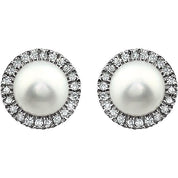 14K White Cultured White Freshwater Pearl & 1/8 CTW Natural Diamond Earrings