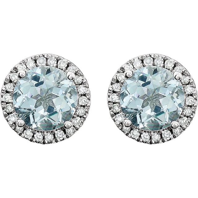 14K White Natural Aquamarine & 1/8 CTW Natural Diamond Earrings