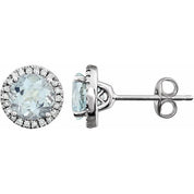 14K White Natural Aquamarine & 1/8 CTW Natural Diamond Earrings