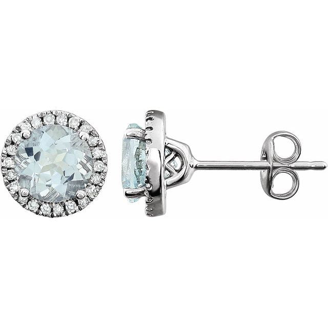 14K White Natural Aquamarine & 1/8 CTW Natural Diamond Earrings