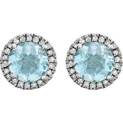 14K White Natural Sky Blue Topaz & 1/8 CTW Natural Diamond Earrings