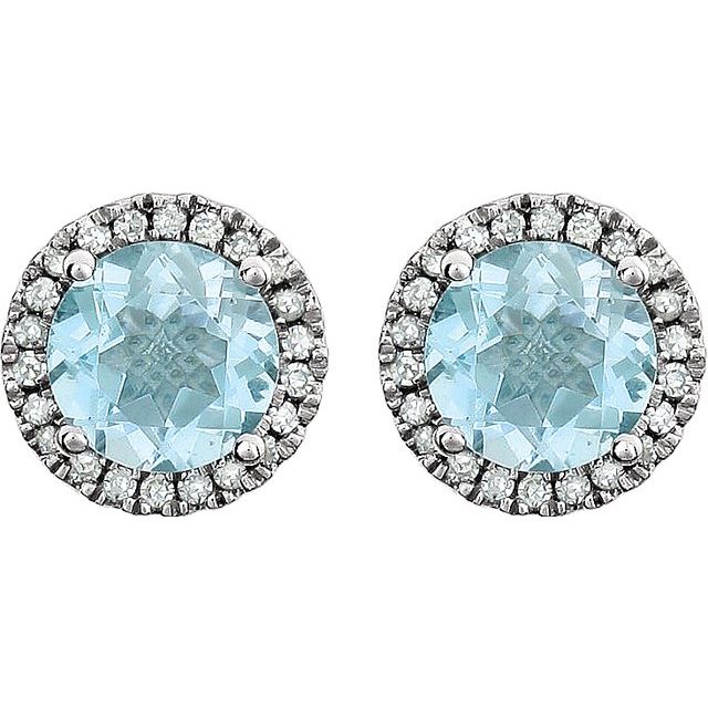 14K White Natural Sky Blue Topaz & 1/8 CTW Natural Diamond Earrings