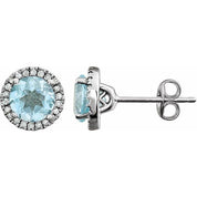 14K White Natural Sky Blue Topaz & 1/8 CTW Natural Diamond Earrings