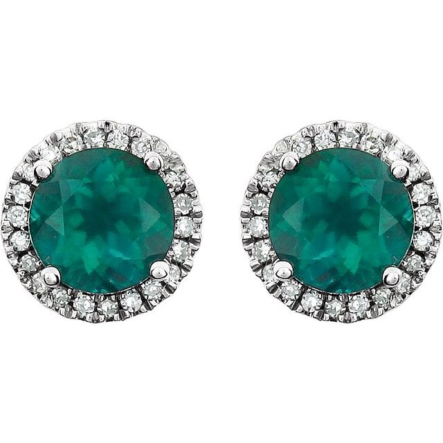 14K White Lab-Grown Emerald & 1/8 CTW Natural Diamond Earrings