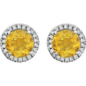 14K White Natural Citrine & 1/8 CTW Natural Diamond Earrings
