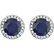 14K White Lab-Grown Blue Sapphire & 1/8 CTW Natural Diamond Earrings