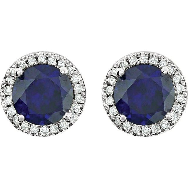 14K White Lab-Grown Blue Sapphire & 1/8 CTW Natural Diamond Earrings