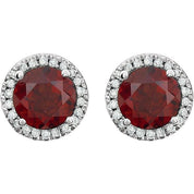 14K White Natural Mozambique Garnet & 1/8 CTW Natural Diamond Earrings